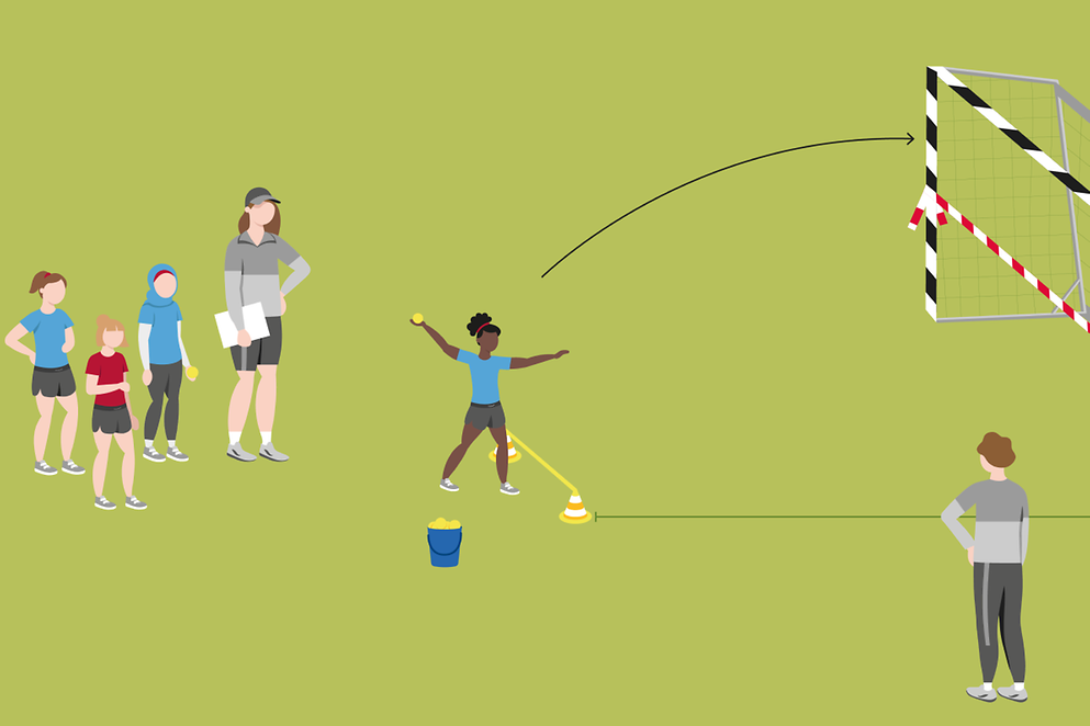 Kinder und Trainer beim Weitwurf