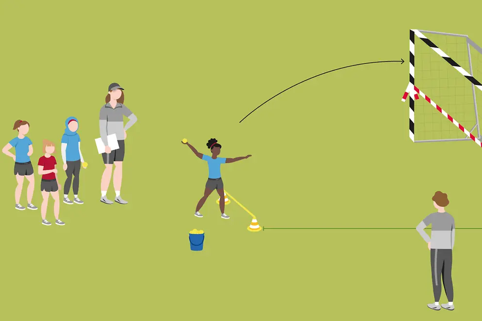 Kinder und Trainer beim Weitwurf